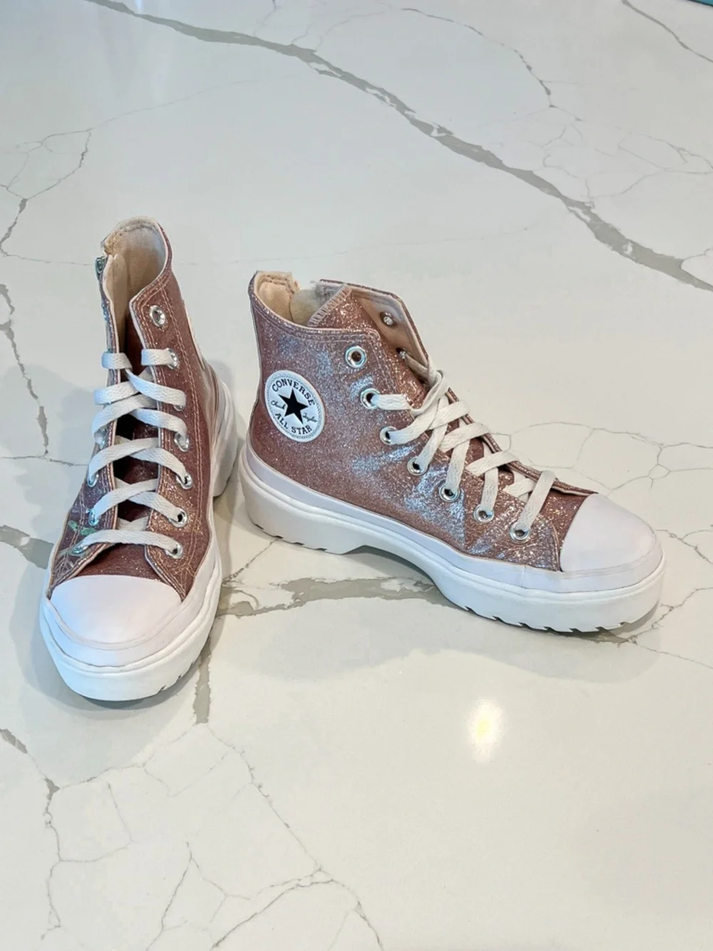 Converse Chuck Taylor All Star Pink Glitter Platform High Top Sneakers Girls 3.5